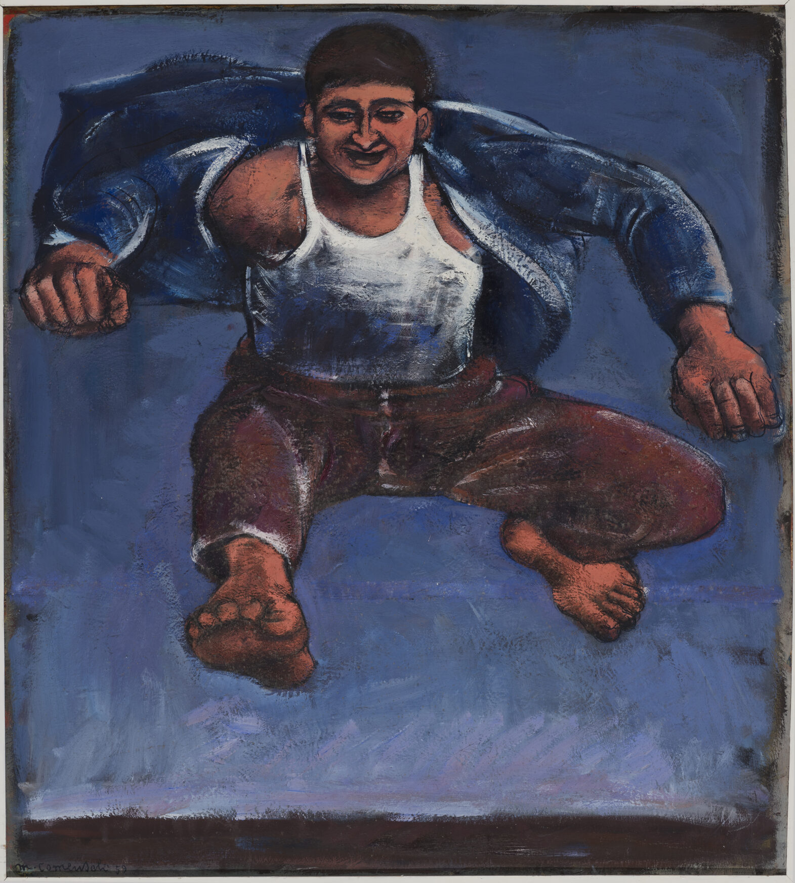 Mario Comensoli (1922–1993) · Salto / Sprung, 1959. Öl auf Pavatex, 109×97 cm, Collezione d’arte m.a.x. museo, Chiasso, Foto Carlo Pedroli, Chiasso
